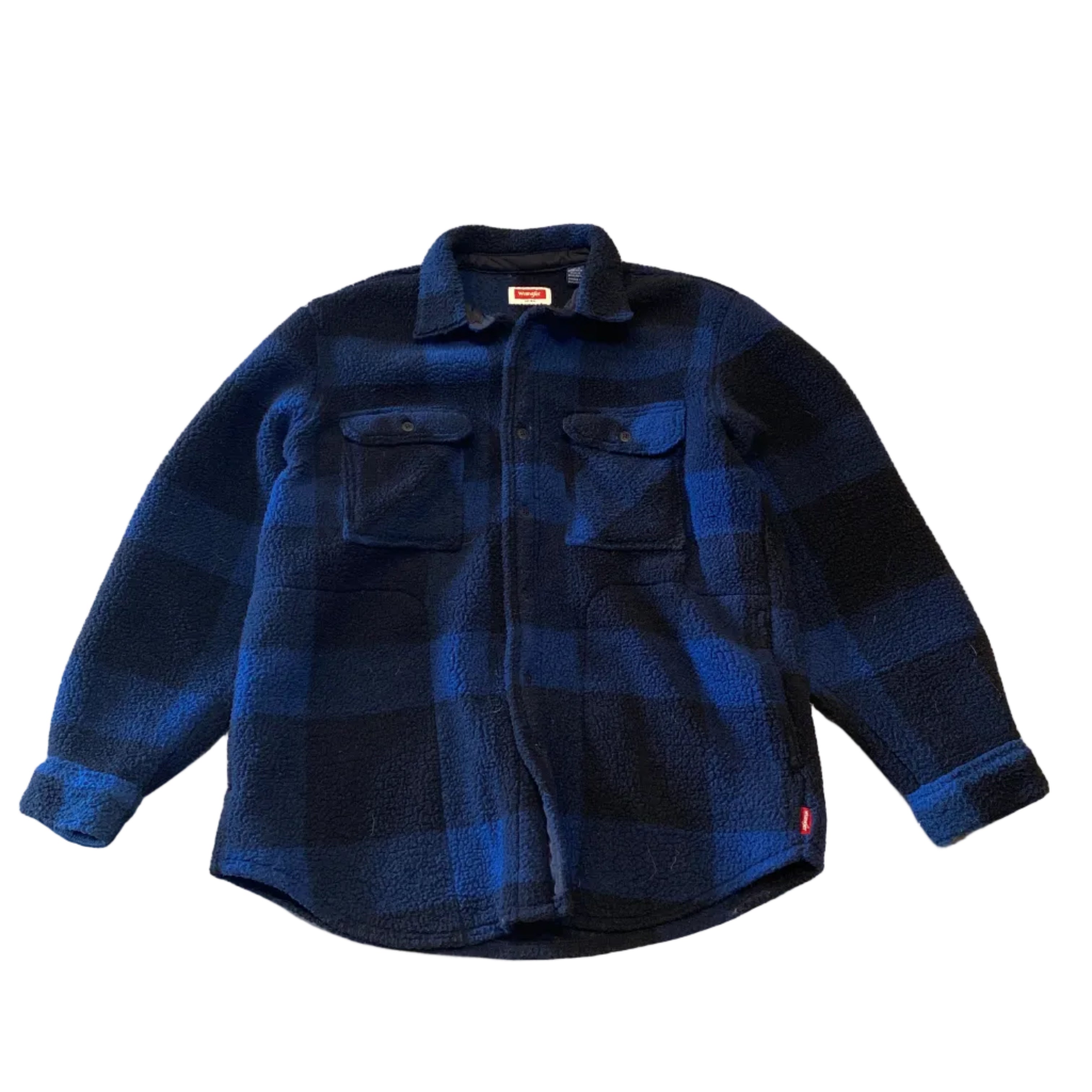 Wrangler Blue Black Fleece Button Up Large Sweater