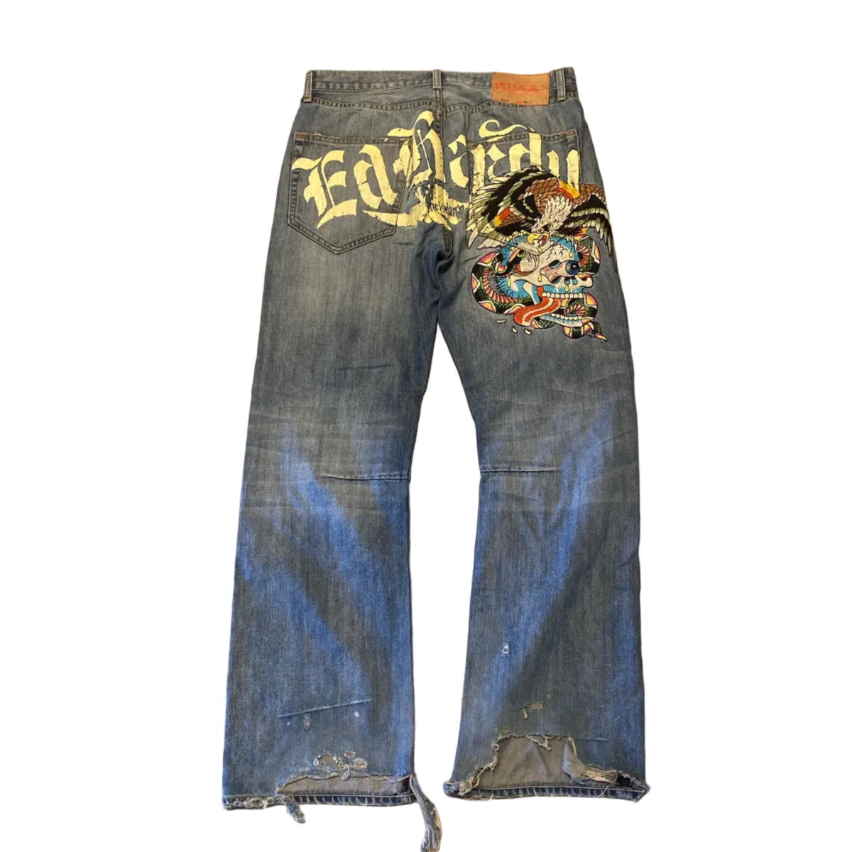 Ed Hardy x Christian Audigier Embroidered Skull Eagle Denim Jeans Size 34 32 Y2K