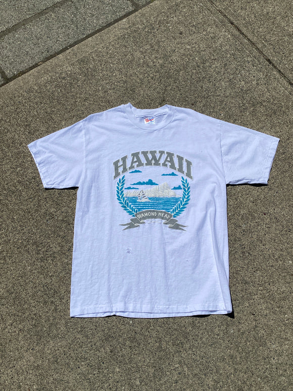 Hanes Heavyweight Hawaii Diamond Head White SS Shirt Large