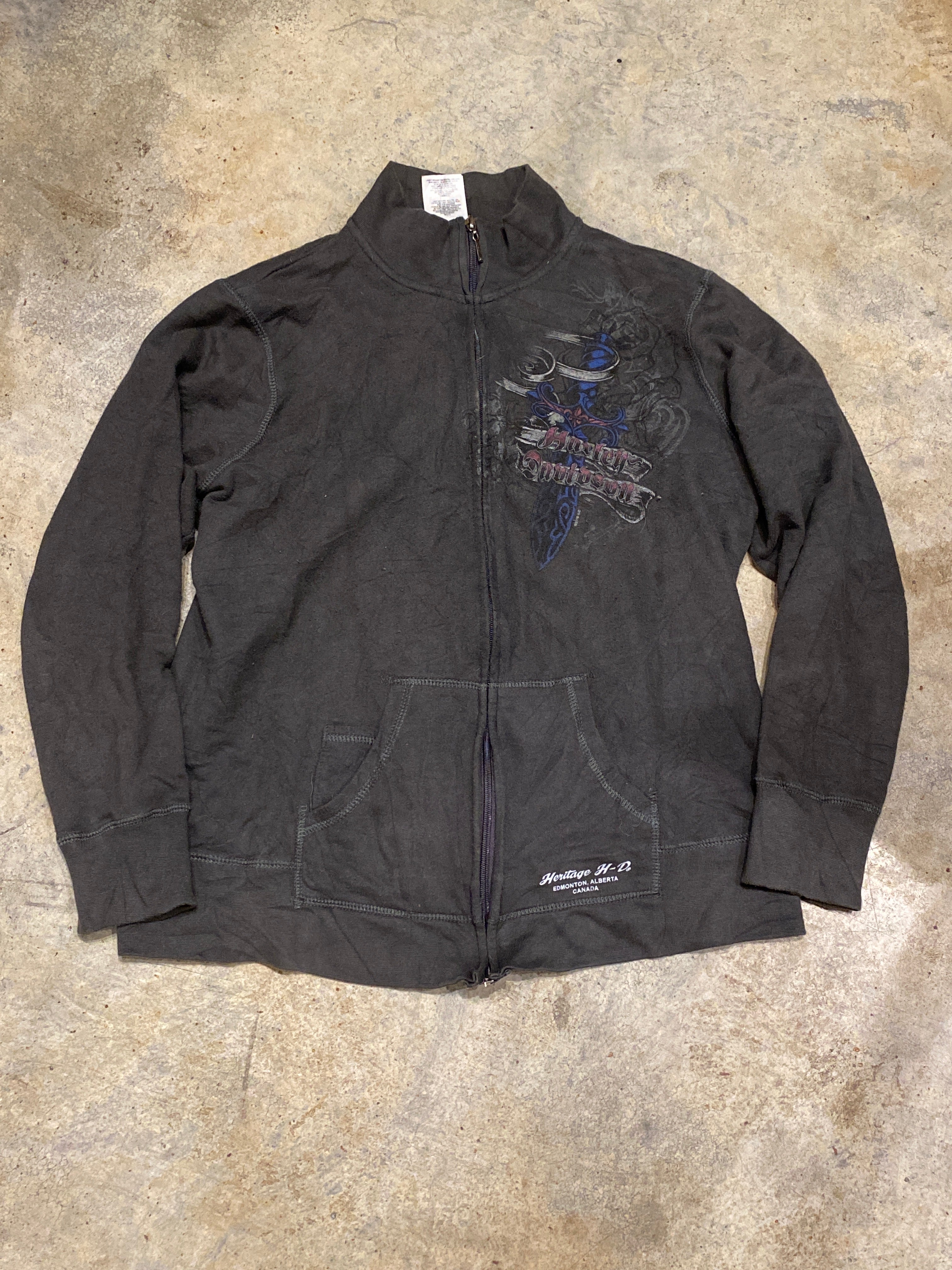 Harley Davidson Live Free Ride Free Edmonton Alberta Large Zip Sweater