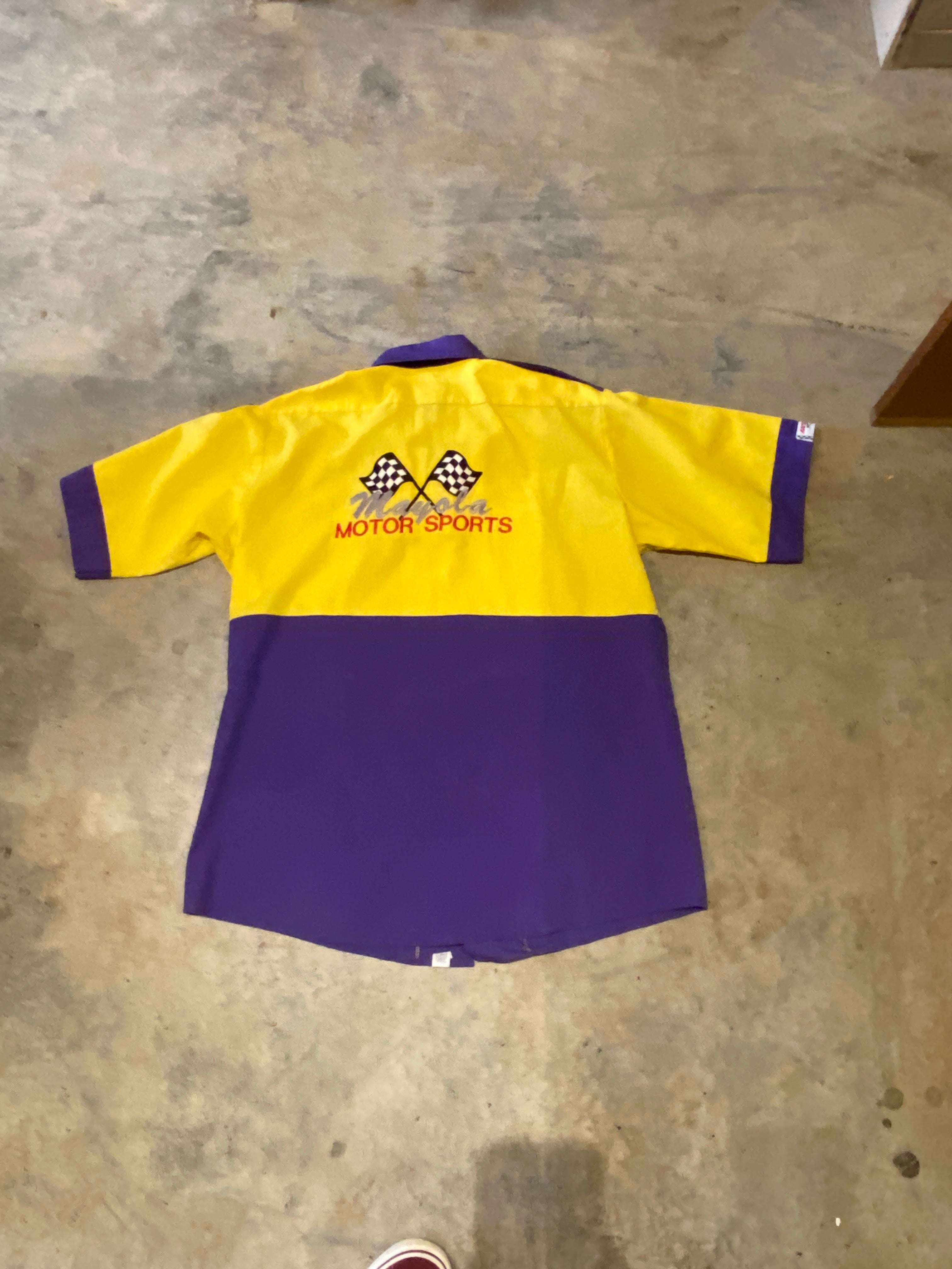 Race Style Sportswear Vintage Mayola Motor Sports Yellow Purple SS Button Up Shirt
