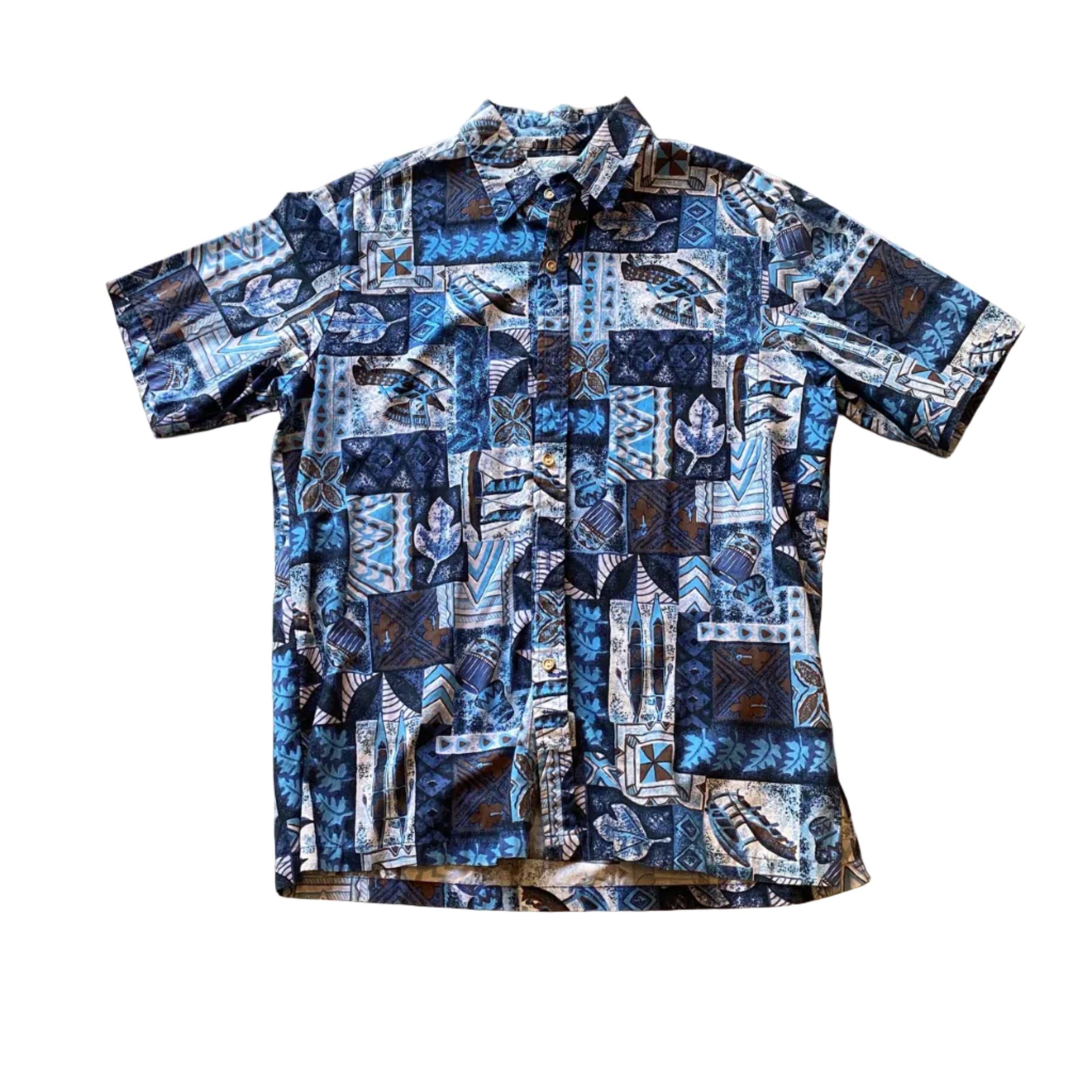 Kolekole Vintage Hawaiian Dark Blue Button Up Shirt