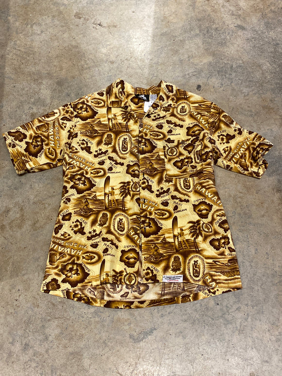Membres Man Brown Hawaiian Shirt Made in USA Large