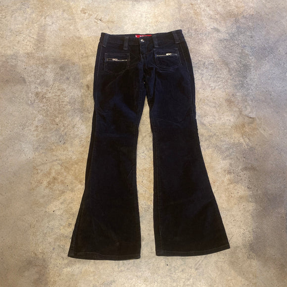 Levi Superlow Y2K Black Cord Flare Pants Est 28