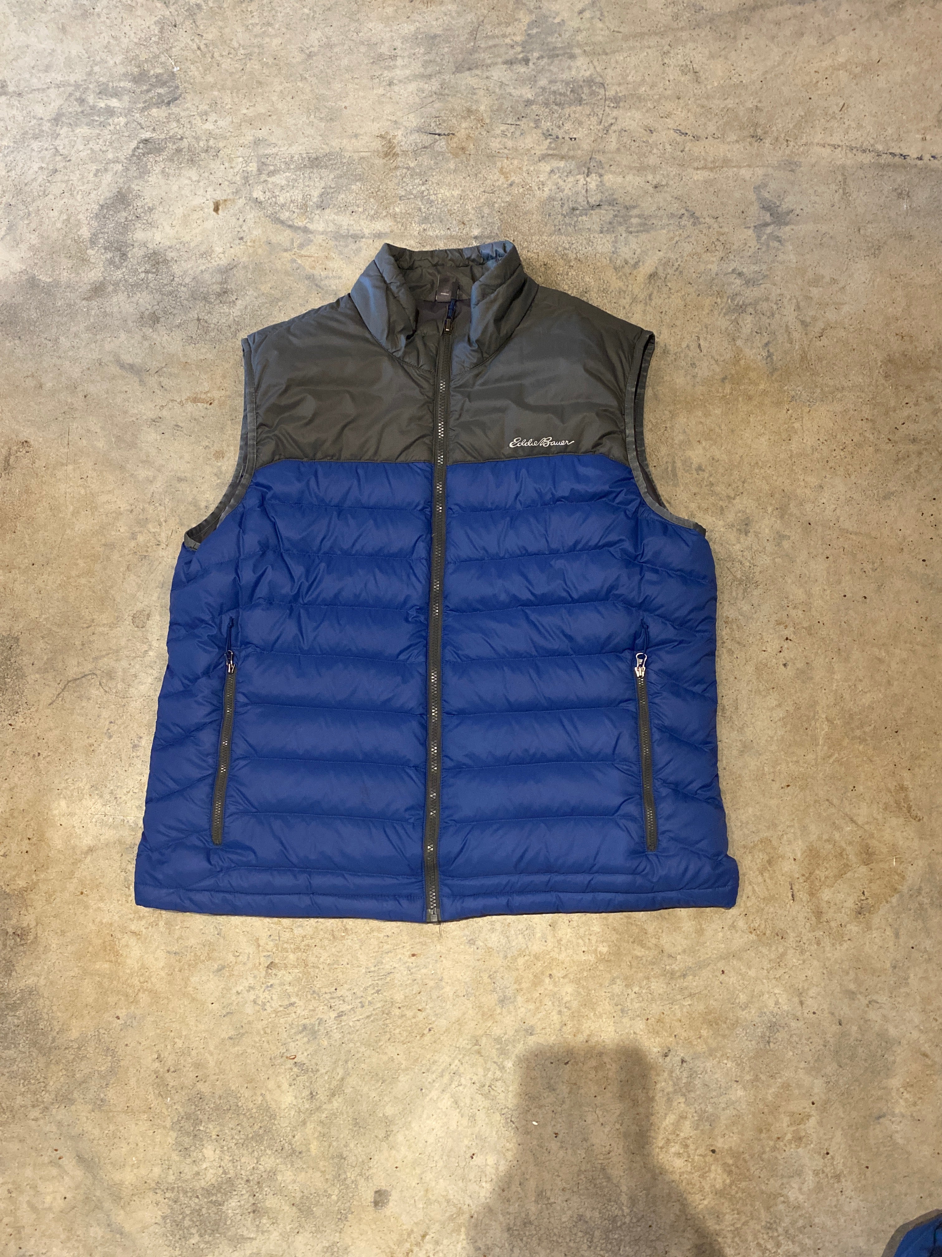 Eddie Bauer Down Filled Vest Large Blue Two Tone