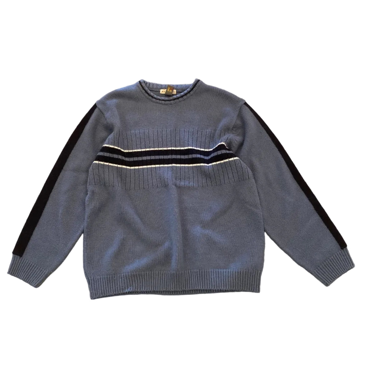 Retreat Stripe Ribbed Knit Blue Y2k Oversize Large Sweater