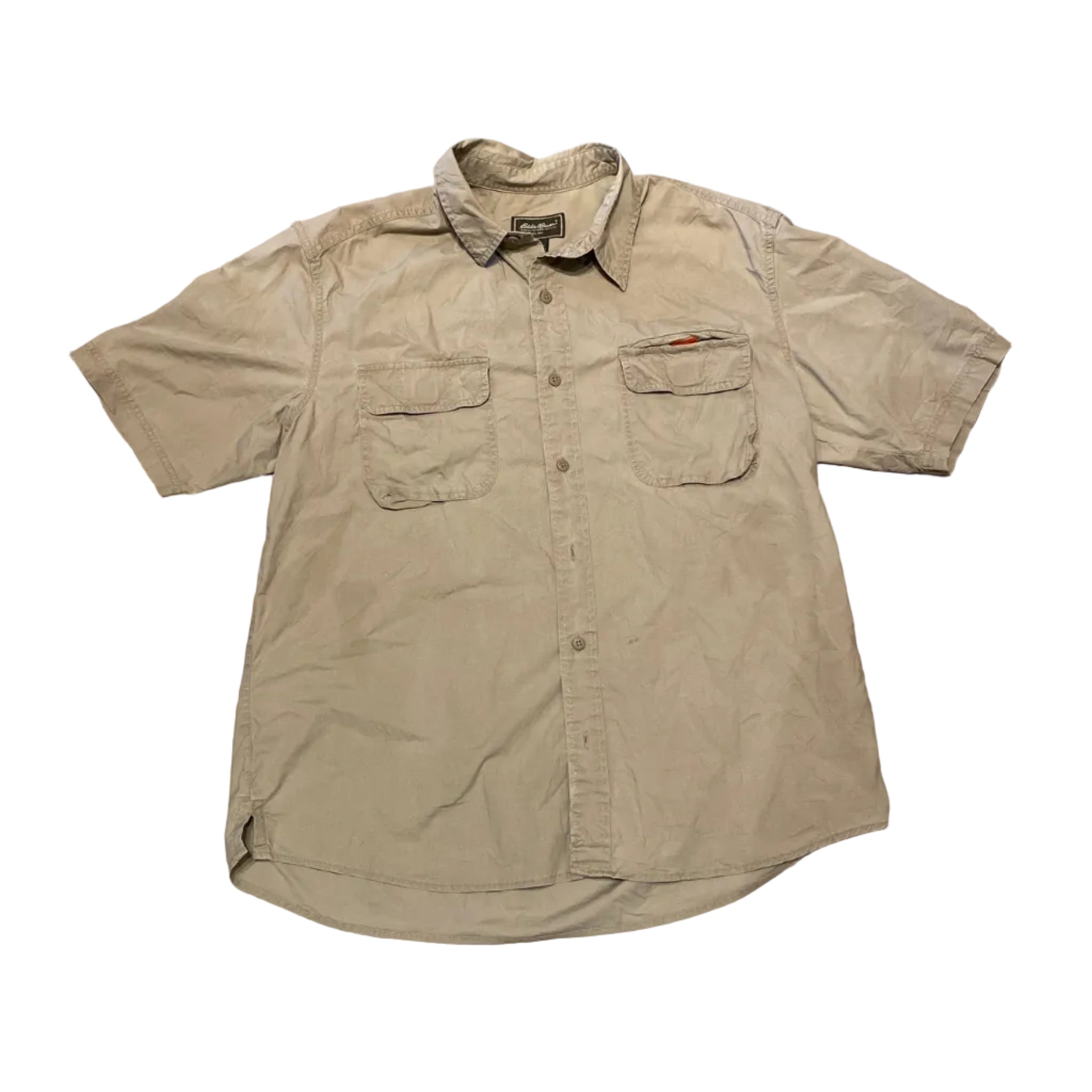 Eddie Bauer Safari Short Sleeve Button Up Shirt Large Taupe