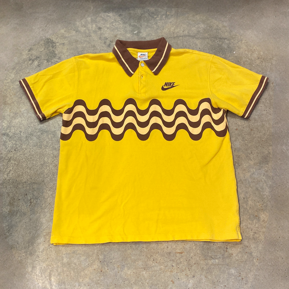 Nike Sportswear Vintage ‘70’s Polo Yellow Brown Large Shirt