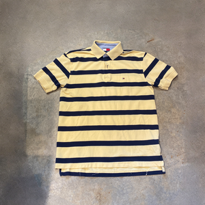 Tommy Hilfiger Yellow Blue Striped SS Polo Medium Shirt