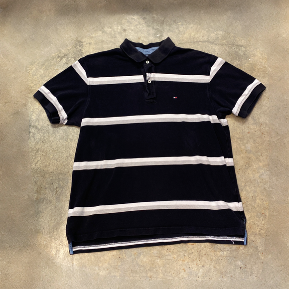 Tommy Hilfiger Black Stripe Polo SS Shirt Medium Made in Bangladesh