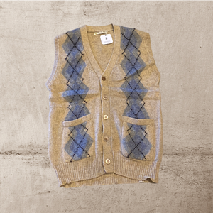 Kwon Shing Beige Plaid Medium Wool Knit Vest