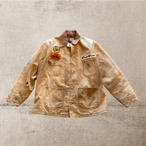 Carhartt Tan Button Up Blanket Lined Jacket With Patches